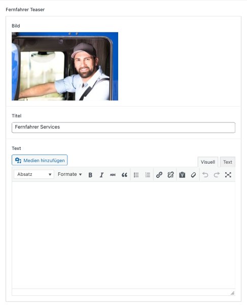 Fernfahrer Teaser im Backend
