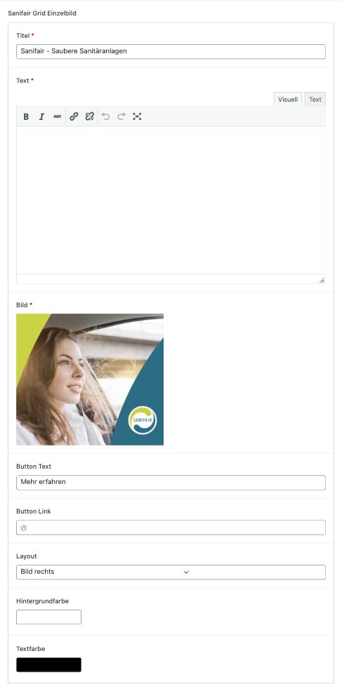 SANIFAIR Einzelbild-Block im Backend
