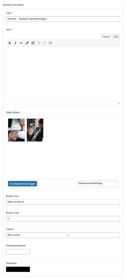 SANIFAIR Slider-Block im Backend
