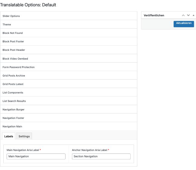 Translatable Options – Übersicht im Backend